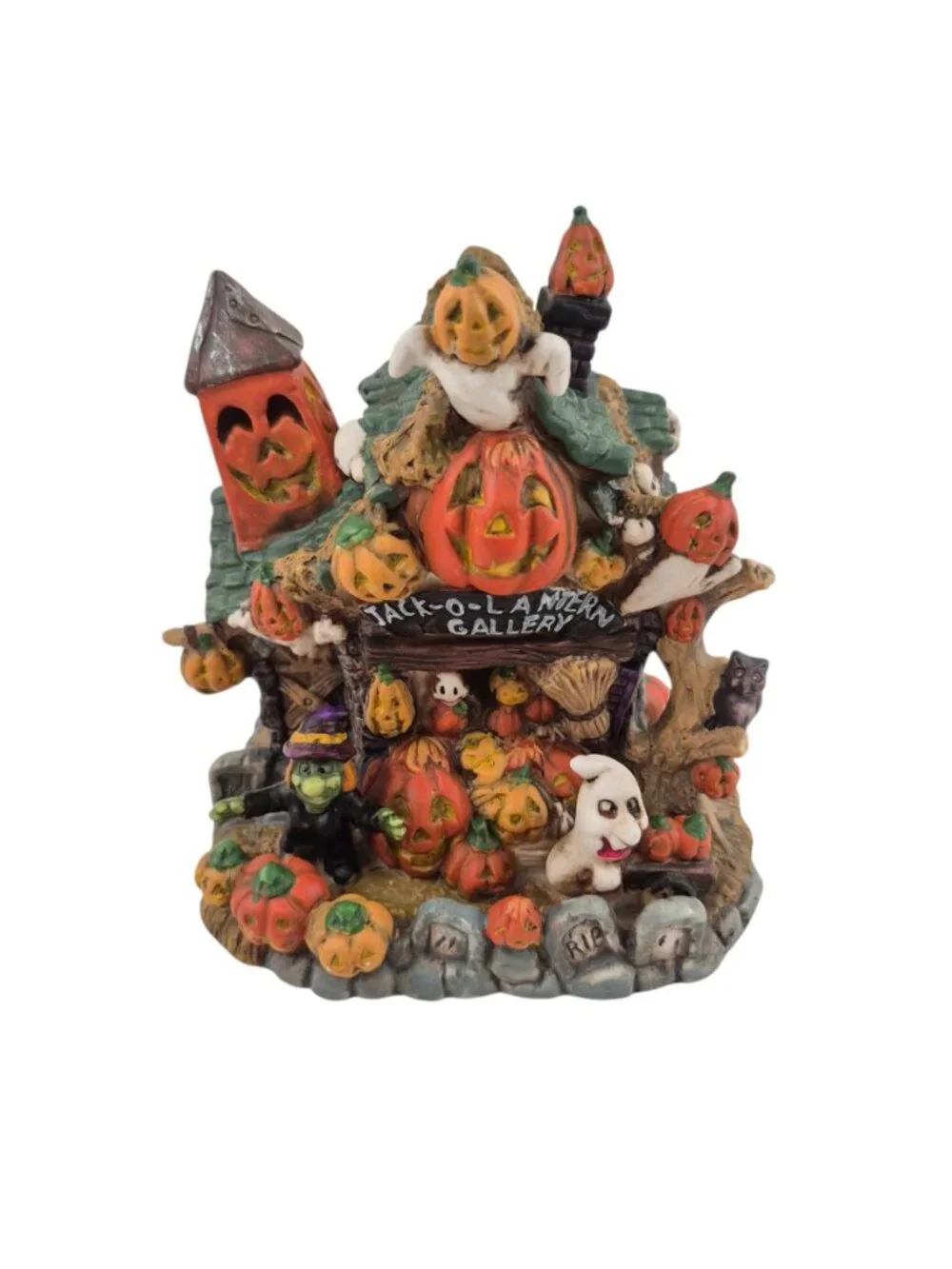 Spooky Hollow Jack O Lantern Gallery Porcelain Lighted House 2001 Boxed
